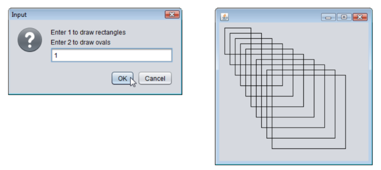 Obtaining user input and creating a JFrame to display Shapes